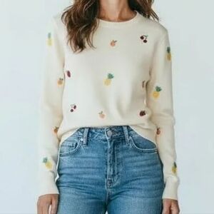 NWT J. Crew Embroidered Fruit Teddie Sweater Large